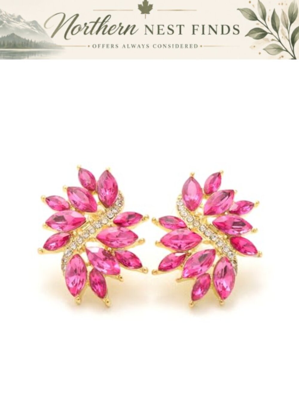 Rhinestone Marquise Crystal Cluster Stud Earrings Gold-Tone Bridal Prom
